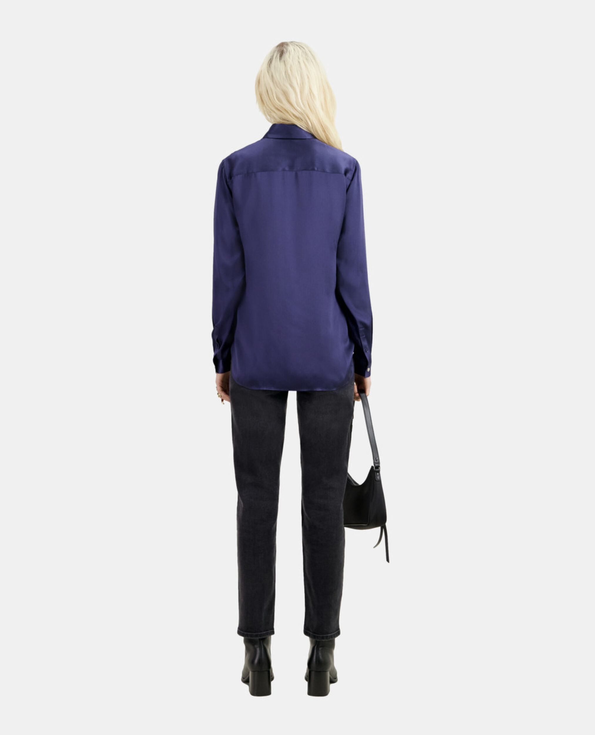 Blue satin silk shirt, NIGHT BLUE, hi-res image number null