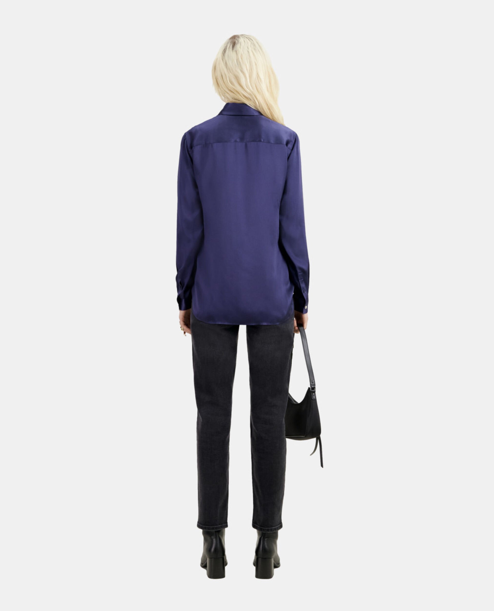 Blue satin silk shirt, NIGHT BLUE, hi-res image number null