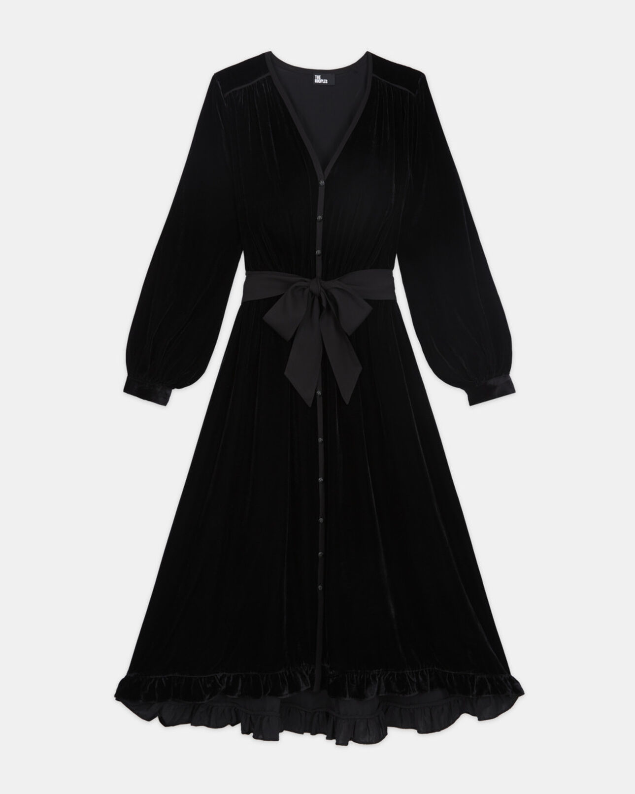 The Kooples DAMEN BLACK langes kleid aus schwarzem velours