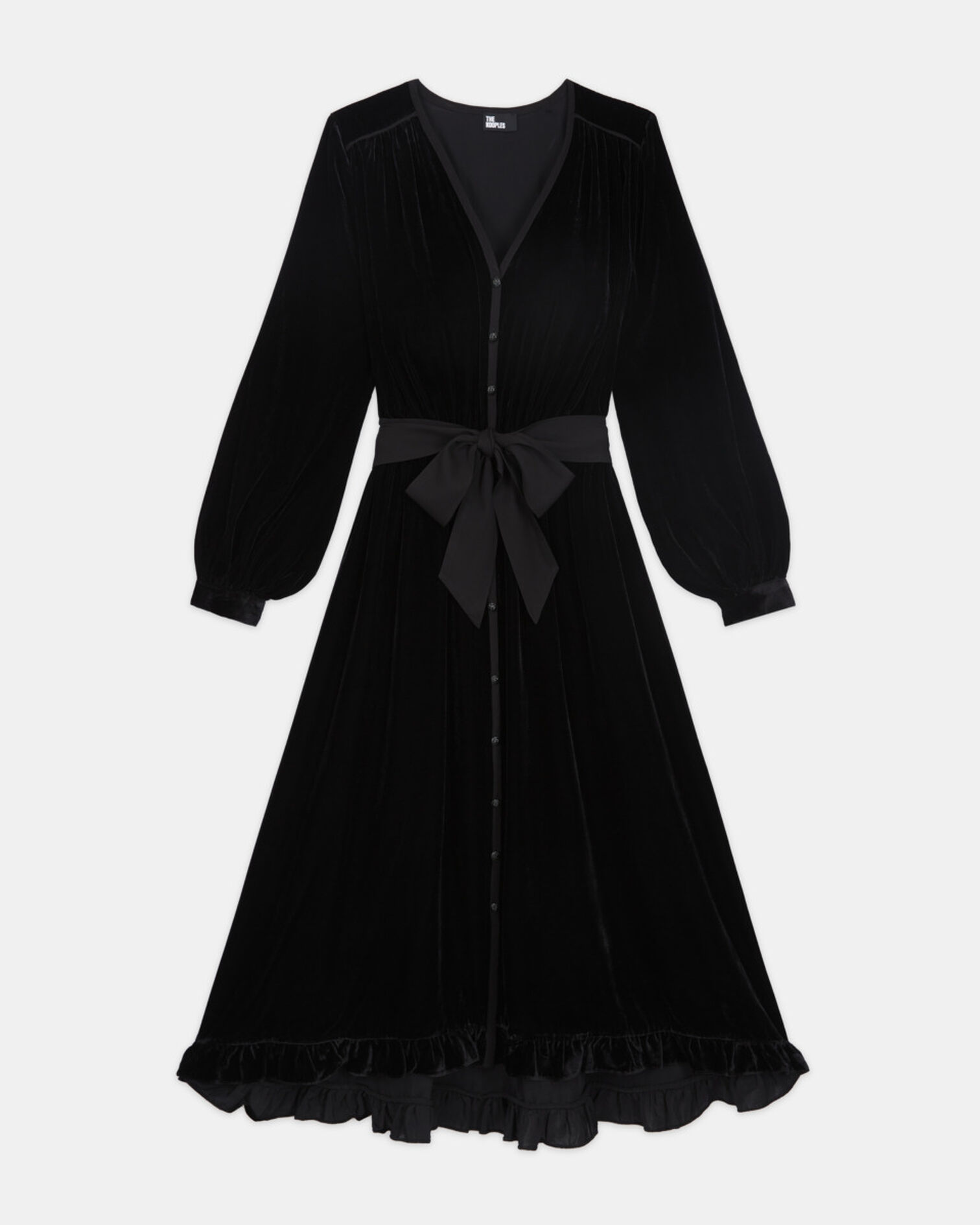 Langes Kleid aus schwarzem Velours, BLACK, hi-res image number null