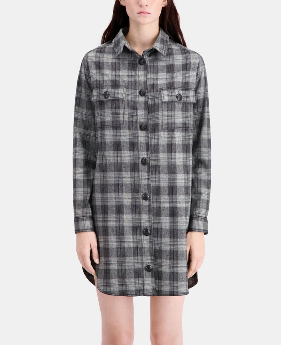 The Kooples FEMME GREY BLACK robe chemise courte à carreaux gris