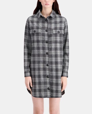 The Kooples FEMME GREY BLACK robe chemise courte à carreaux gris