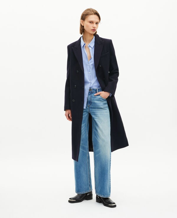 Manteau long croisé en laine marine femme The Kooples