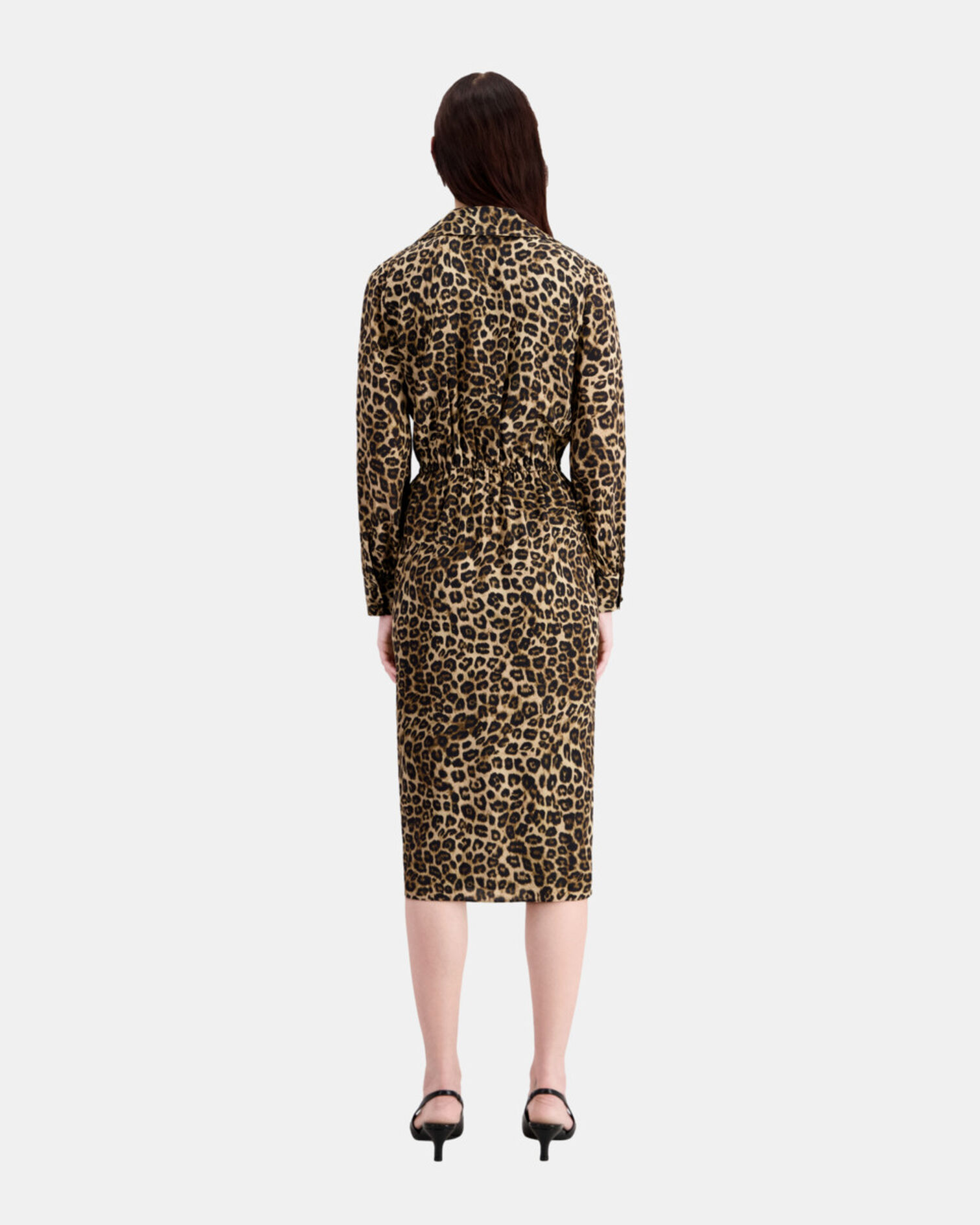 Robe mi-longue imprimée en soie, LEOPARD, hi-res image number null