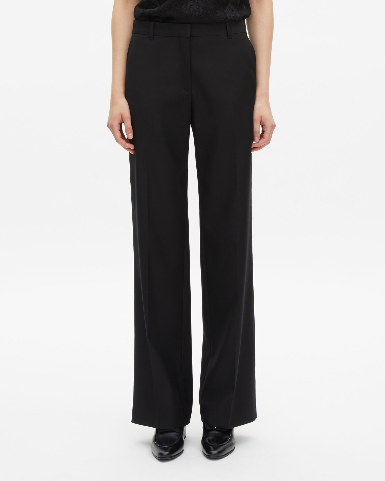 Pantalon tailleur en laine coupe droite noir , BLACK, hi-res image number null