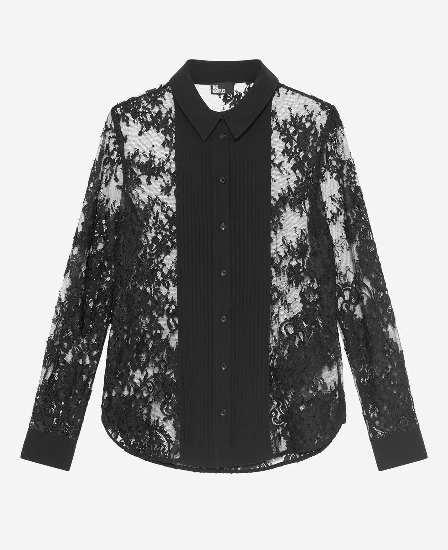 The Kooples FEMME BLACK chemise transparente en dentelle noire