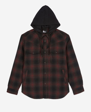 The Kooples HOMME BLACK-BORDEAUX blouson &agrave; capuche style surchemise &agrave; carreaux
