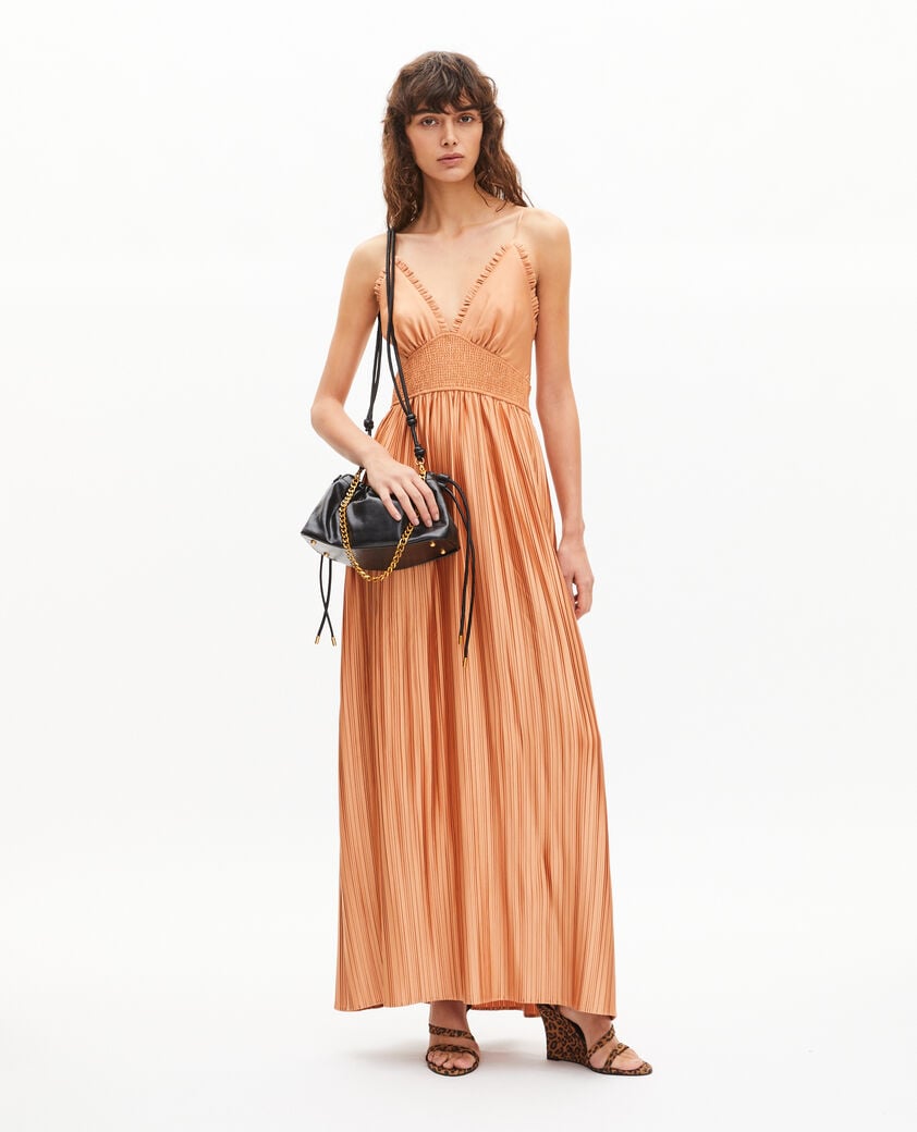 The Kooples WOMEN CAMEL light orange pleated maxi dress