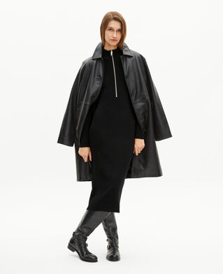 The Kooples FEMME BLACK robe longue en laine m&eacute;lang&eacute;e col zipp&eacute; noire