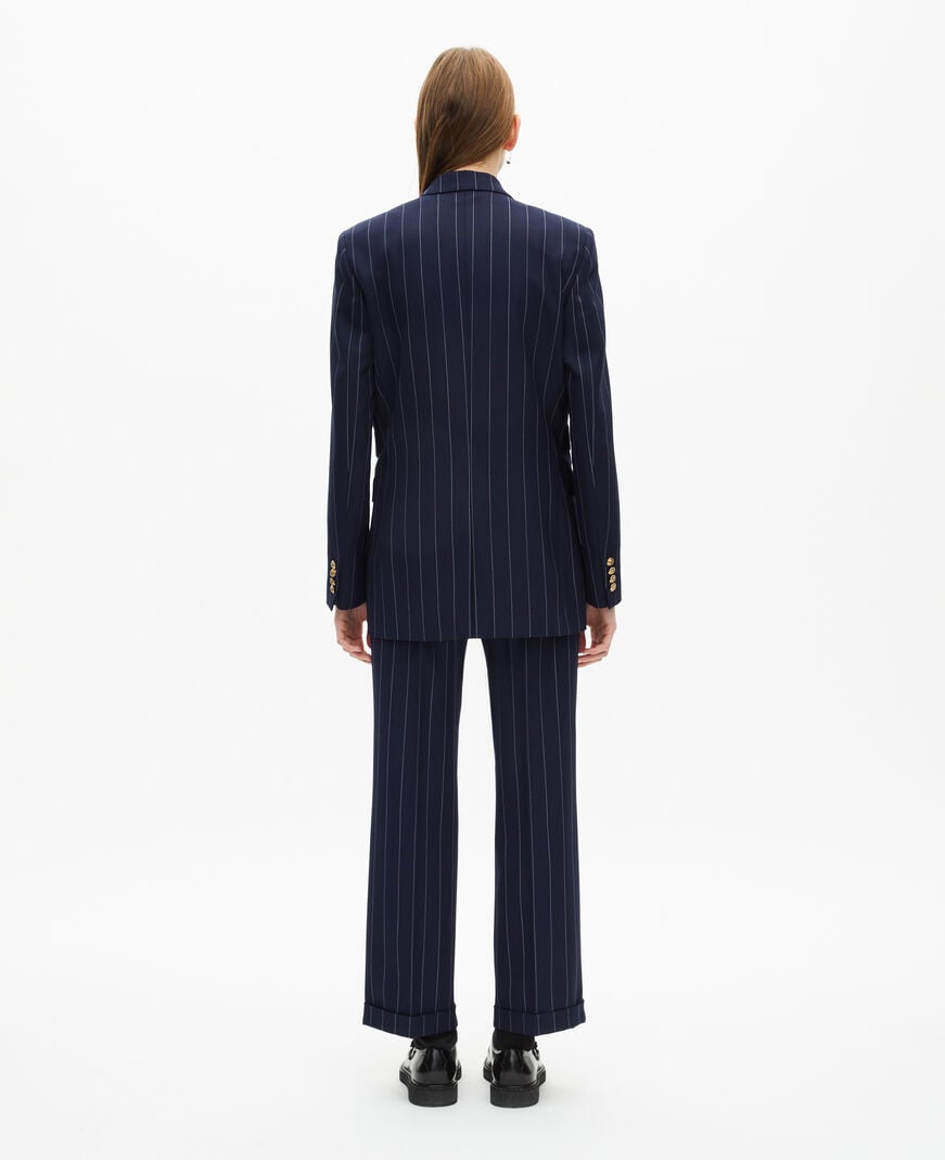 The Kooples FEMME NAVY veste tailleur à rayures tennis en laine mélangée bleu marine