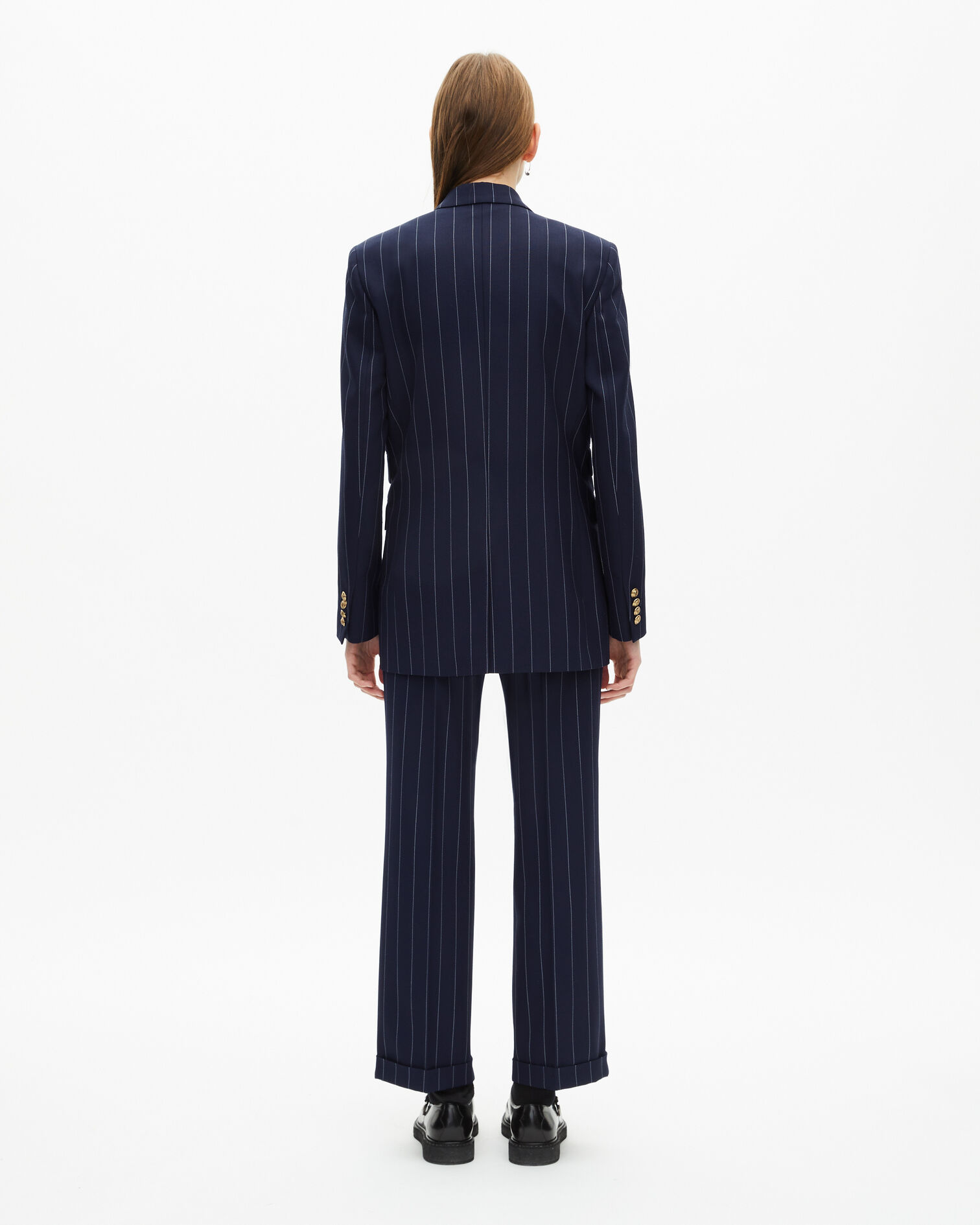 Navy blue wool blend tennis stripe suit jacket, NAVY, hi-res image number null