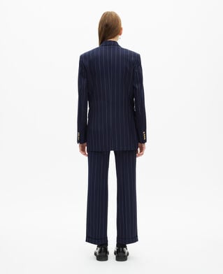 The Kooples FEMME NAVY veste tailleur à rayures tennis en laine mélangée bleu marine