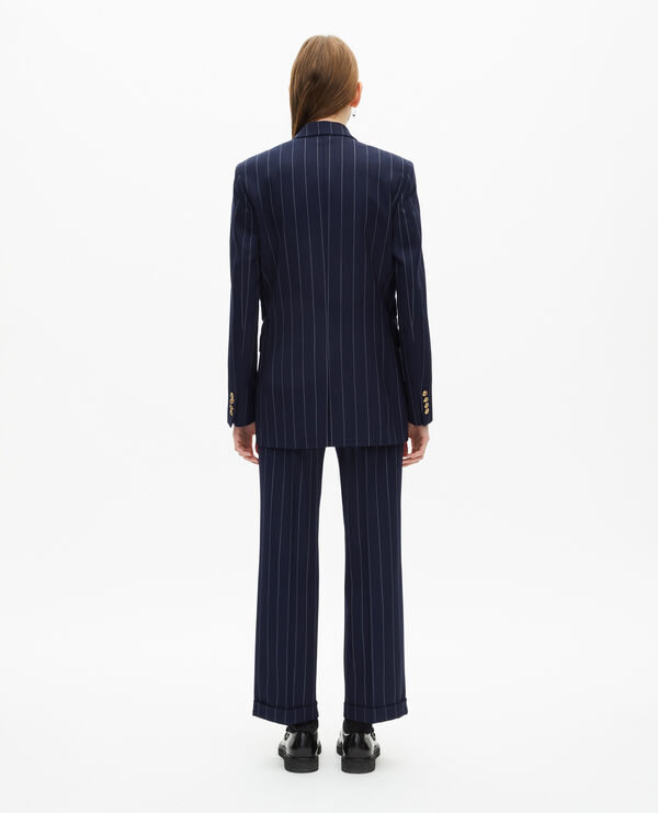 The Kooples FEMME NAVY veste tailleur à rayures tennis en laine mélangée bleu marine