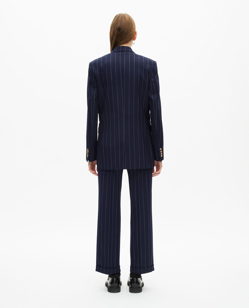 The Kooples FEMME NAVY veste tailleur à rayures tennis en laine mélangée bleu marine