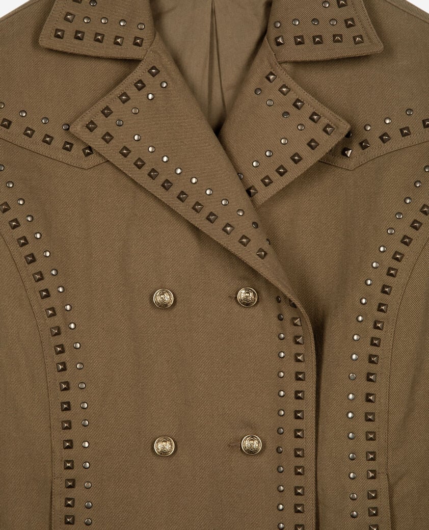 The Kooples MUJER KAKI chaqueta de guisantes con tachuelas y cuentas caqui