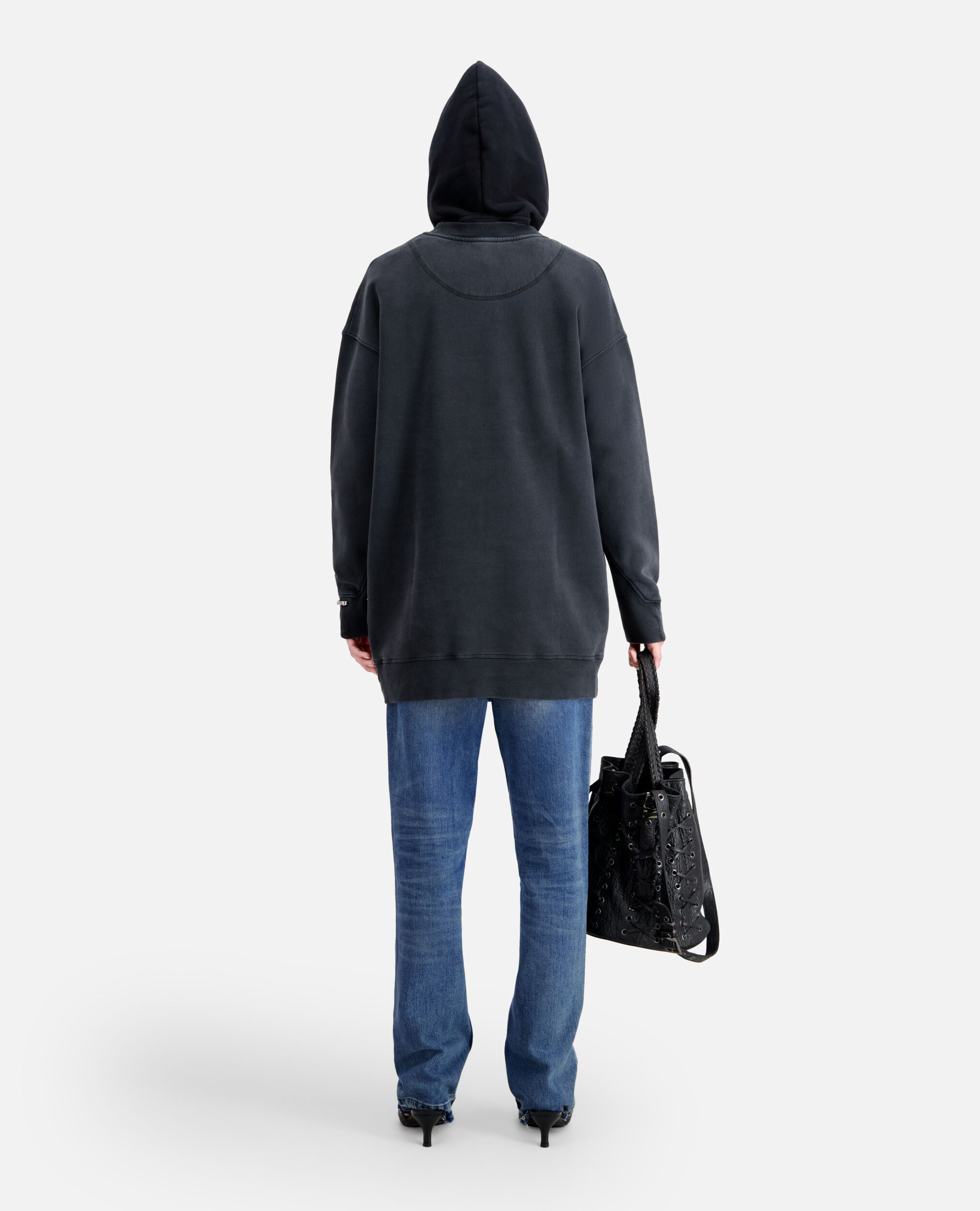 Robe Femme type sweatshirt noire avec sérigraphie Barking dog, BLACK WASHED, hi-res image number null