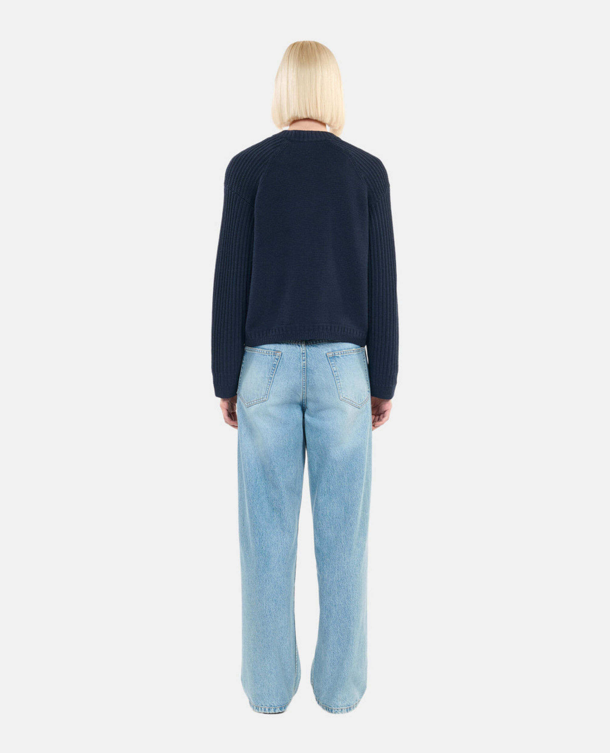Marineblaue Strickjacke aus Wolle, DARK BLUE, hi-res image number null