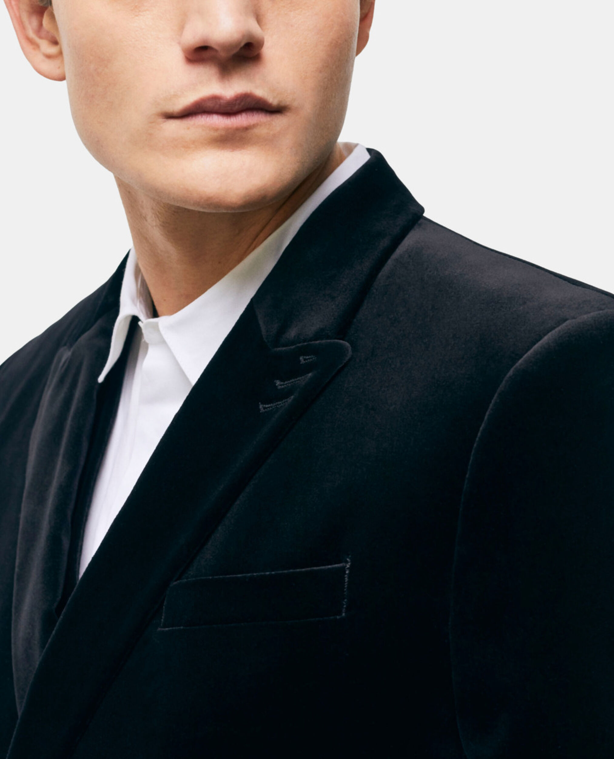 Black velvet double-breasted suit jacket, BLACK, hi-res image number null