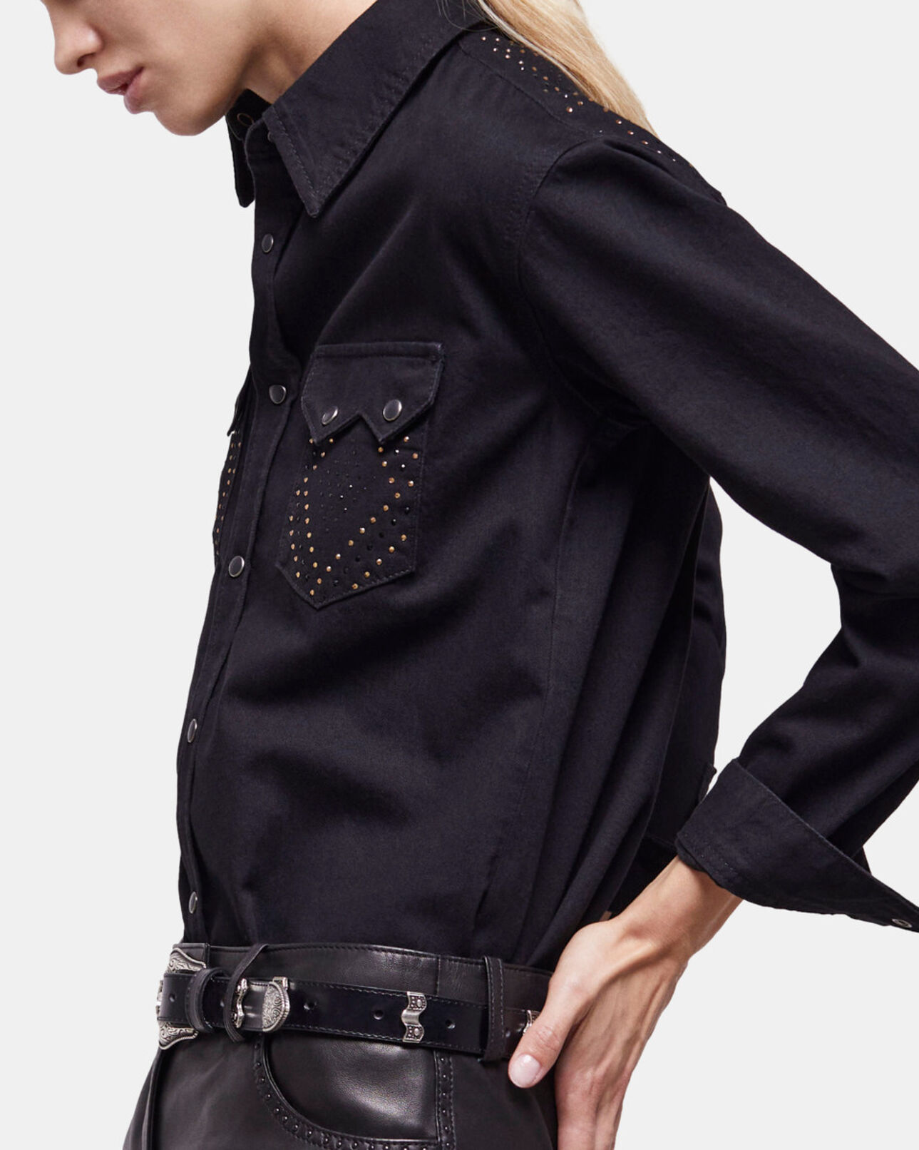 The Kooples WOMEN BLACK WASHED black shirt with stud details