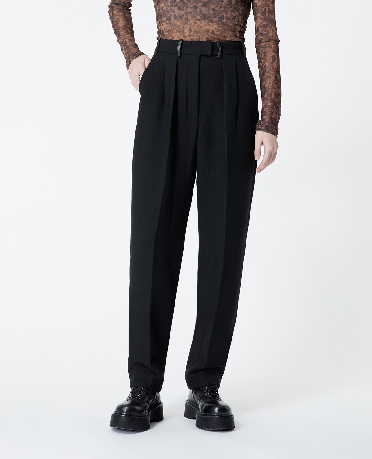 Pantalon ample noir coton a pinces