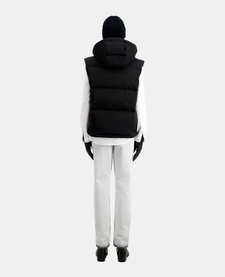 black sleeveless hooded puffer jacket