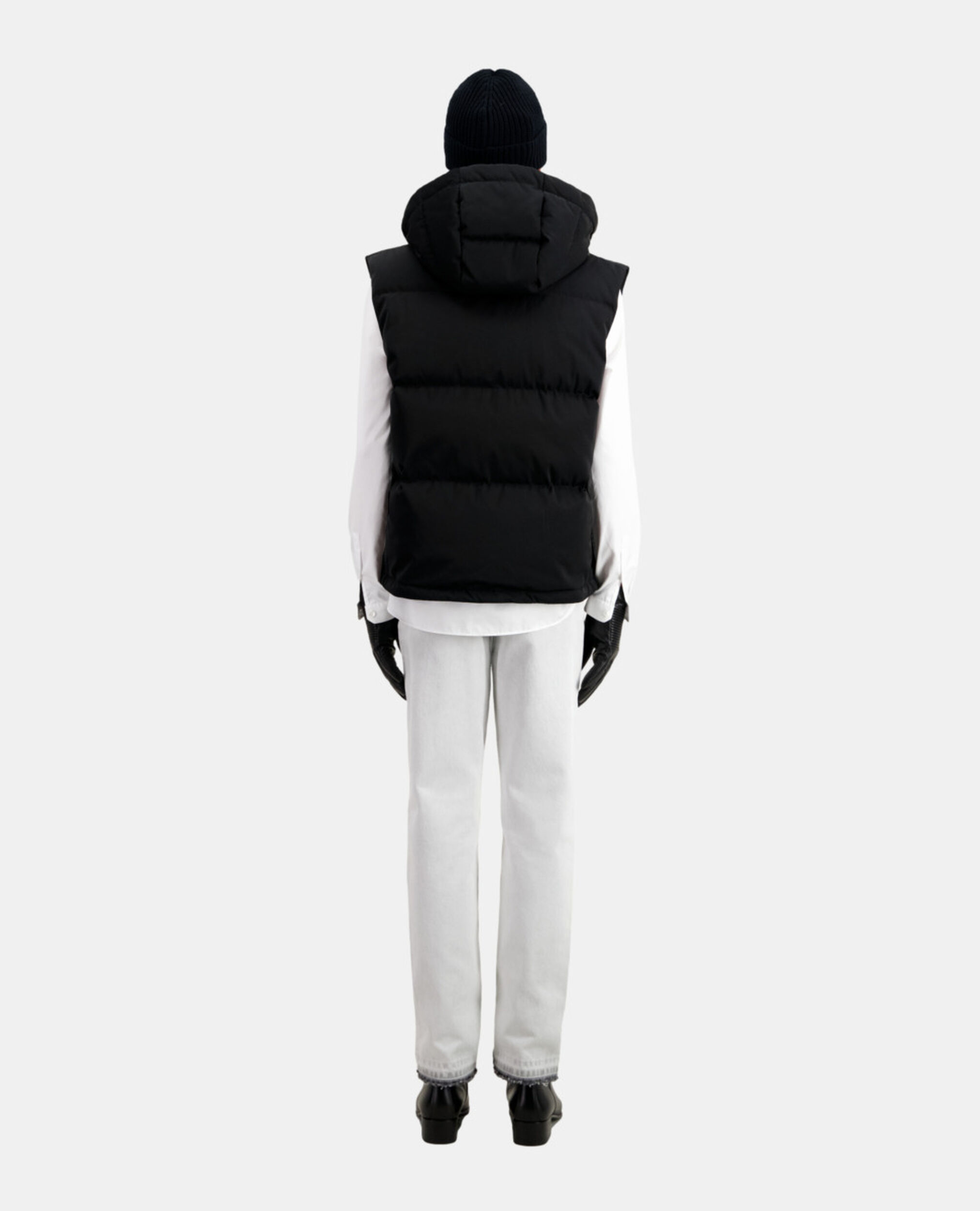 Black sleeveless hooded puffer jacket, BLACK, hi-res image number null