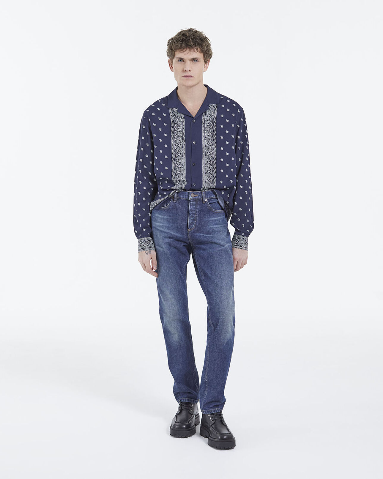 The Kooples H NAVY ECRU shirt with shark collar