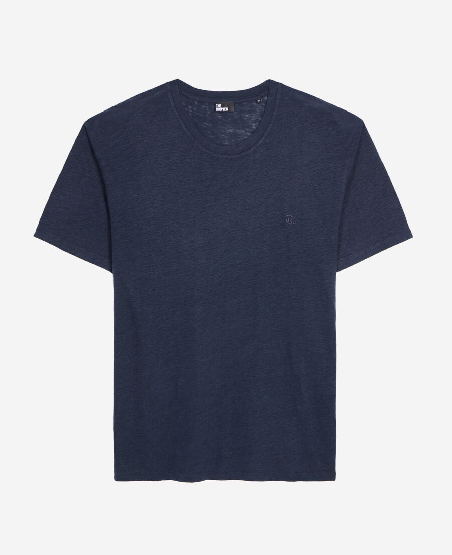 men's navy blue linen t-shirt with blazon