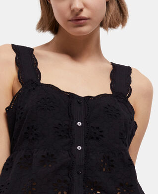 The Kooples F BLACK short black top with broderie anglaise