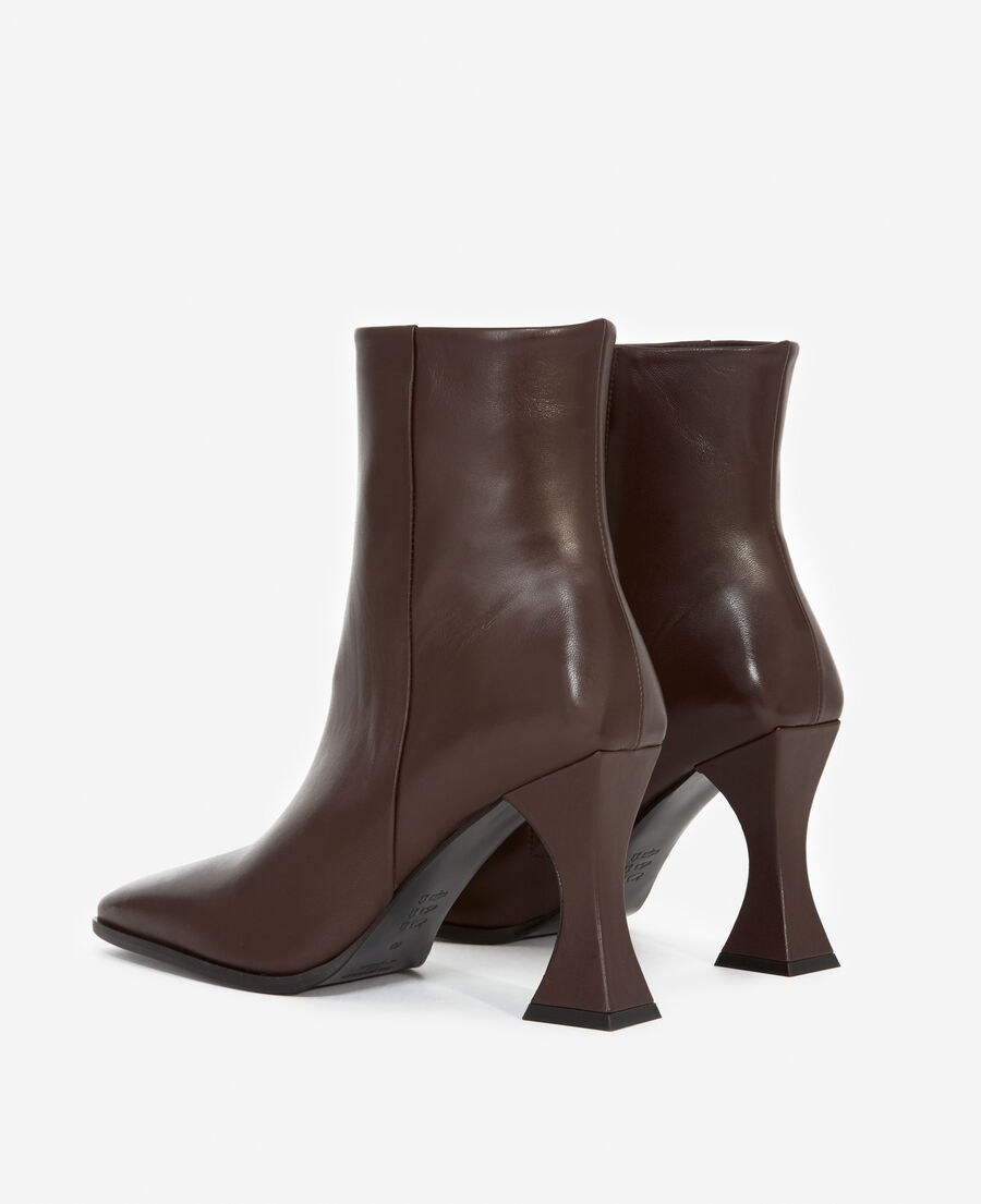 brown leather boots with shaped heel