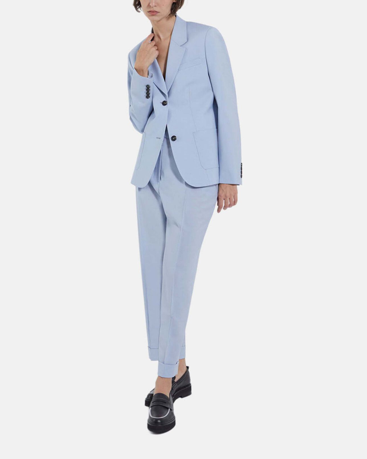 The Kooples WOMEN LIGHT BLUE straight wool sky blue pants with lapels