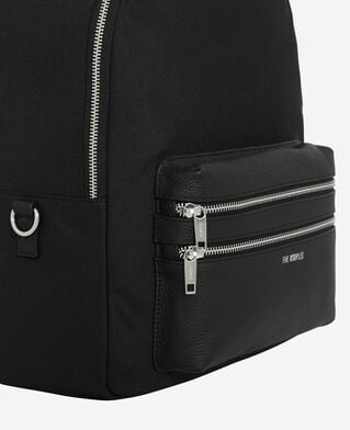The Kooples HOMME BLACK sac &agrave; dos en canvas et cuir grain&eacute; noir