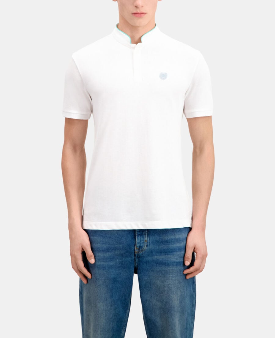 The Kooples H WHITE / DUCK BLUE white cotton polo t-shirt