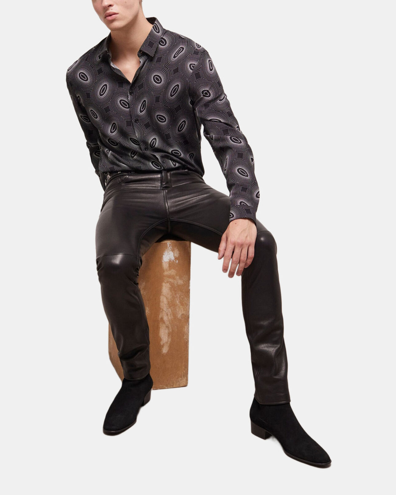 The Kooples HERREN BLACK WHITE hemd mit klassischem kragen und print