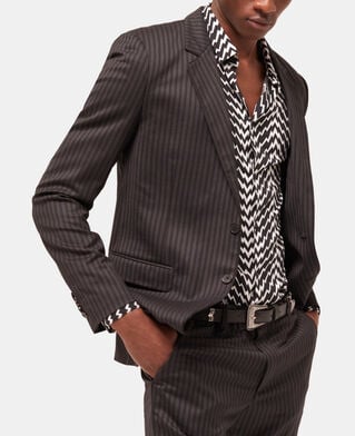 The Kooples MEN BLACK GREY striped wool suit jacket
