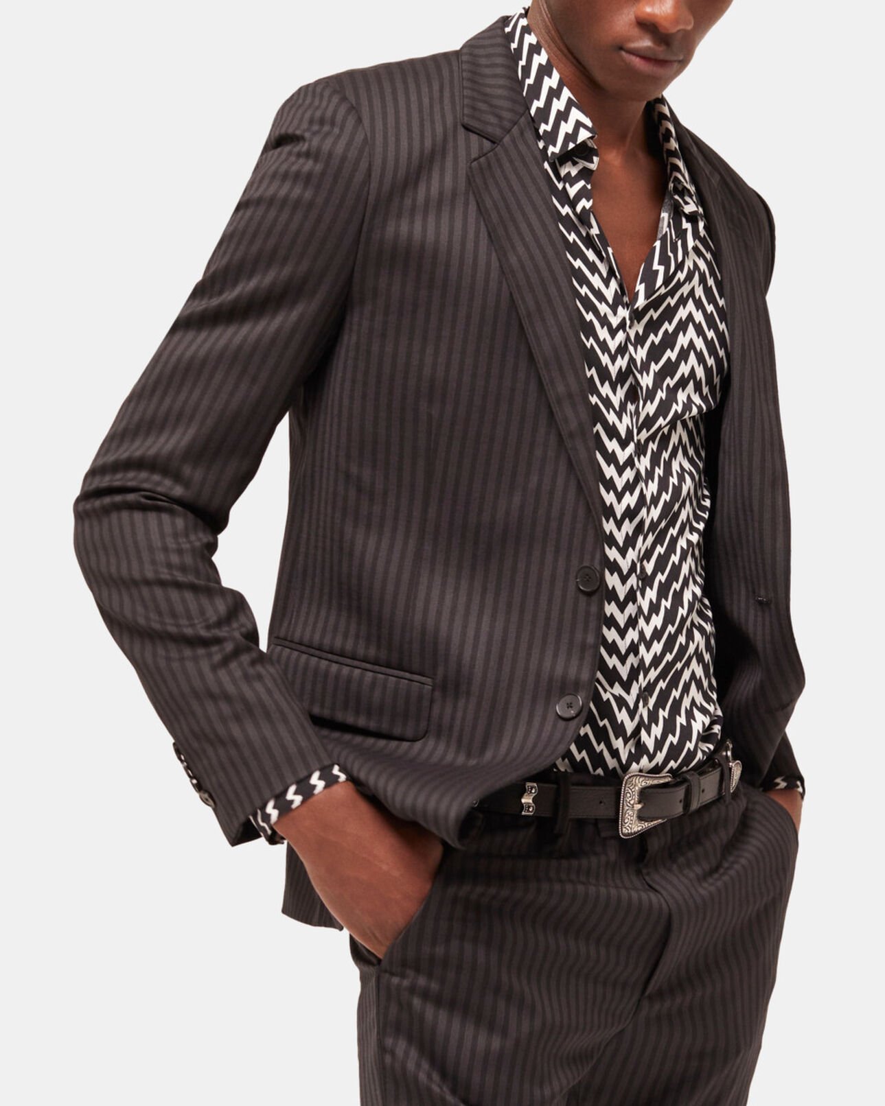 The Kooples MEN BLACK GREY striped wool suit jacket