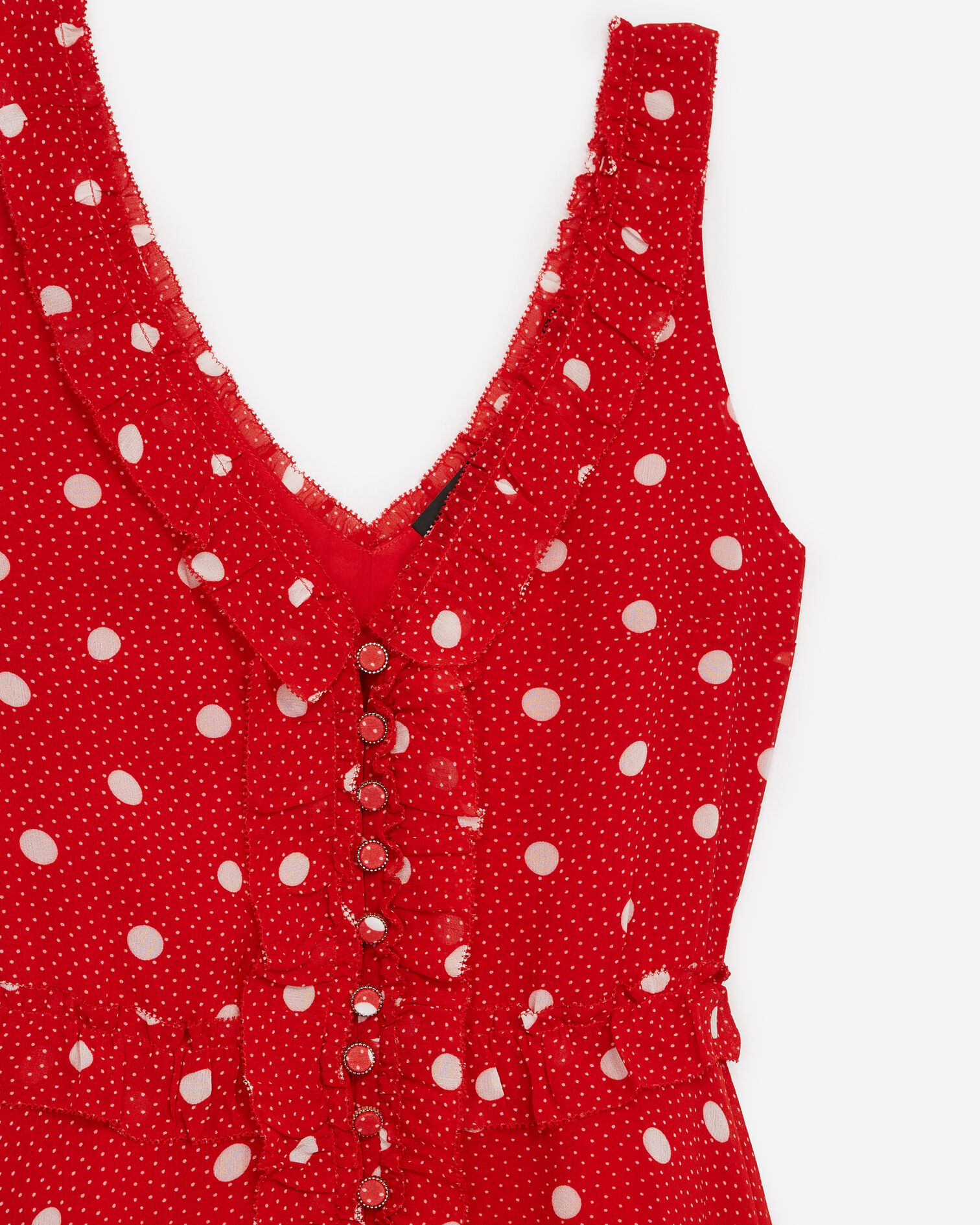 Sleeveless long red dress with polka dots, RED / ECRU, hi-res image number null