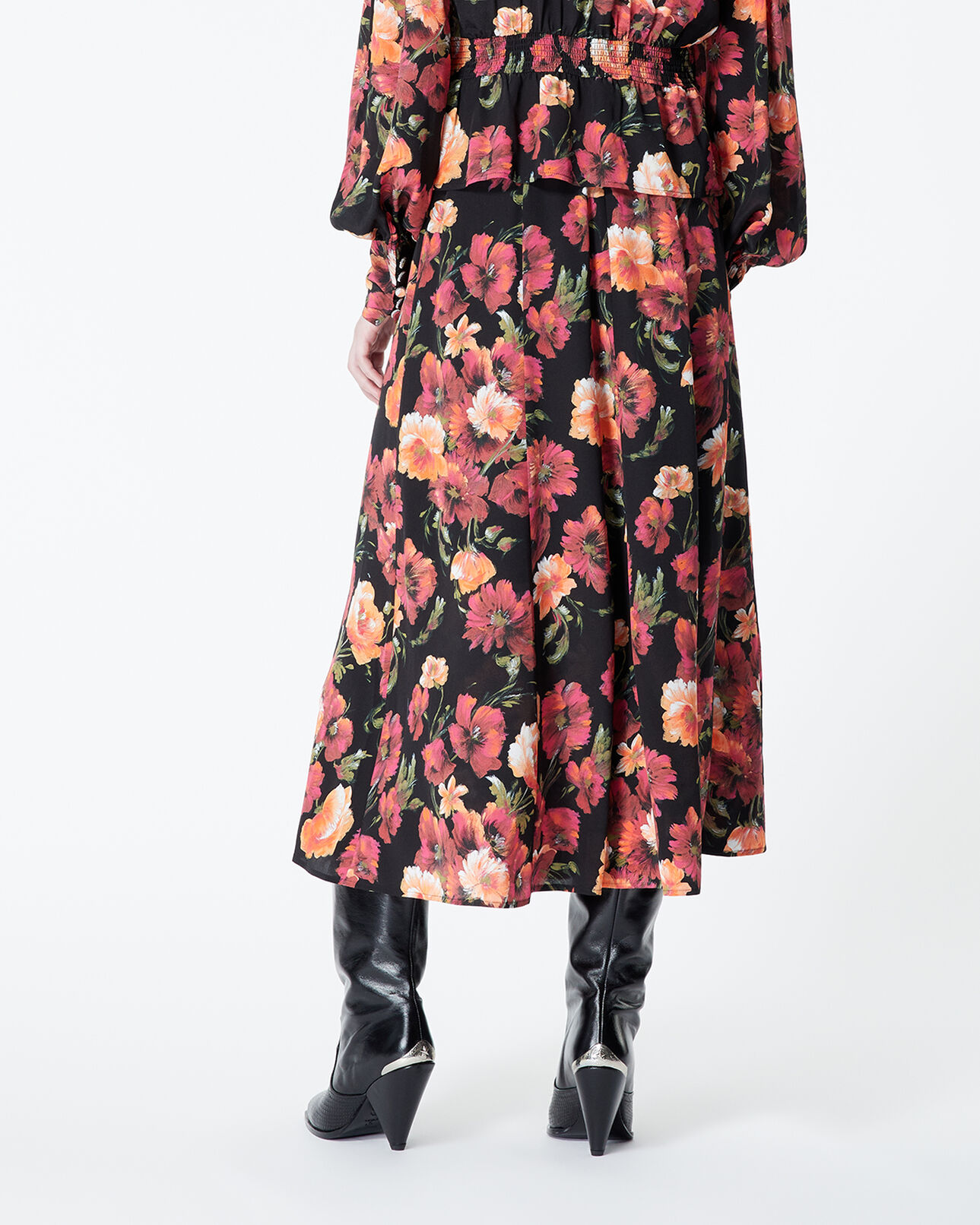 The Kooples WOMEN MULTICOLOR long printed skirt in silk with floral motif