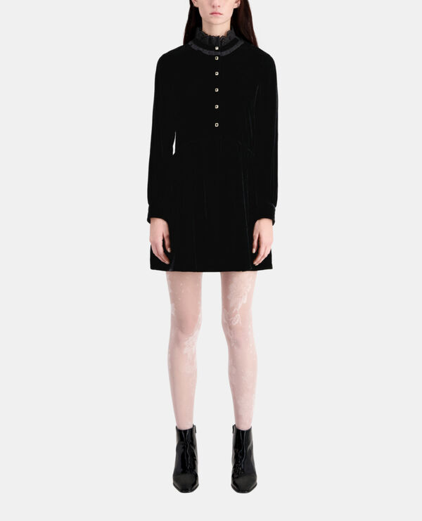 short black velvet dress with bijou buttons