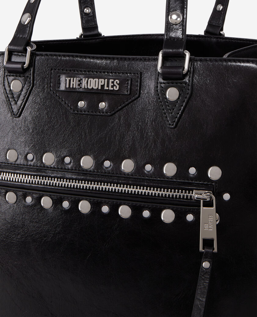 The Kooples WOMEN BLACK jill black leather shopping bag with studs
