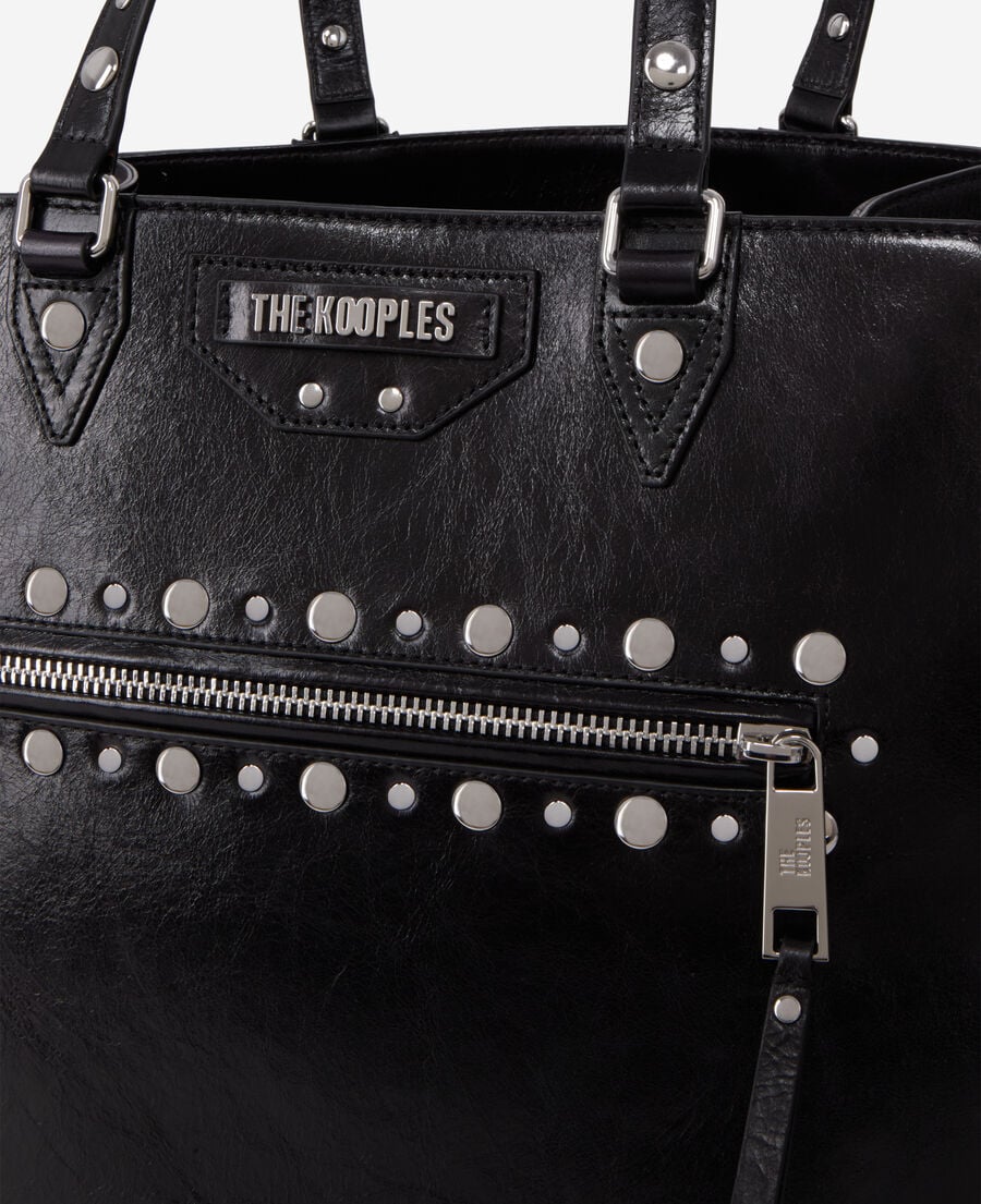 The Kooples DAMEN BLACK schwarze jill shoppingtasche aus leder mit nieten