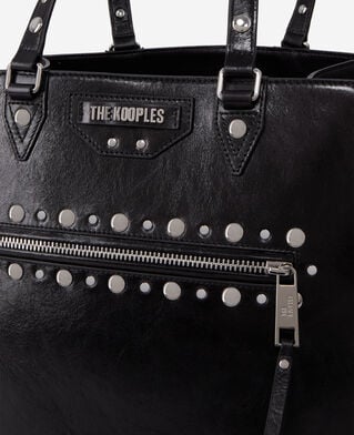 The Kooples DAMEN BLACK schwarze jill shoppingtasche aus leder mit nieten
