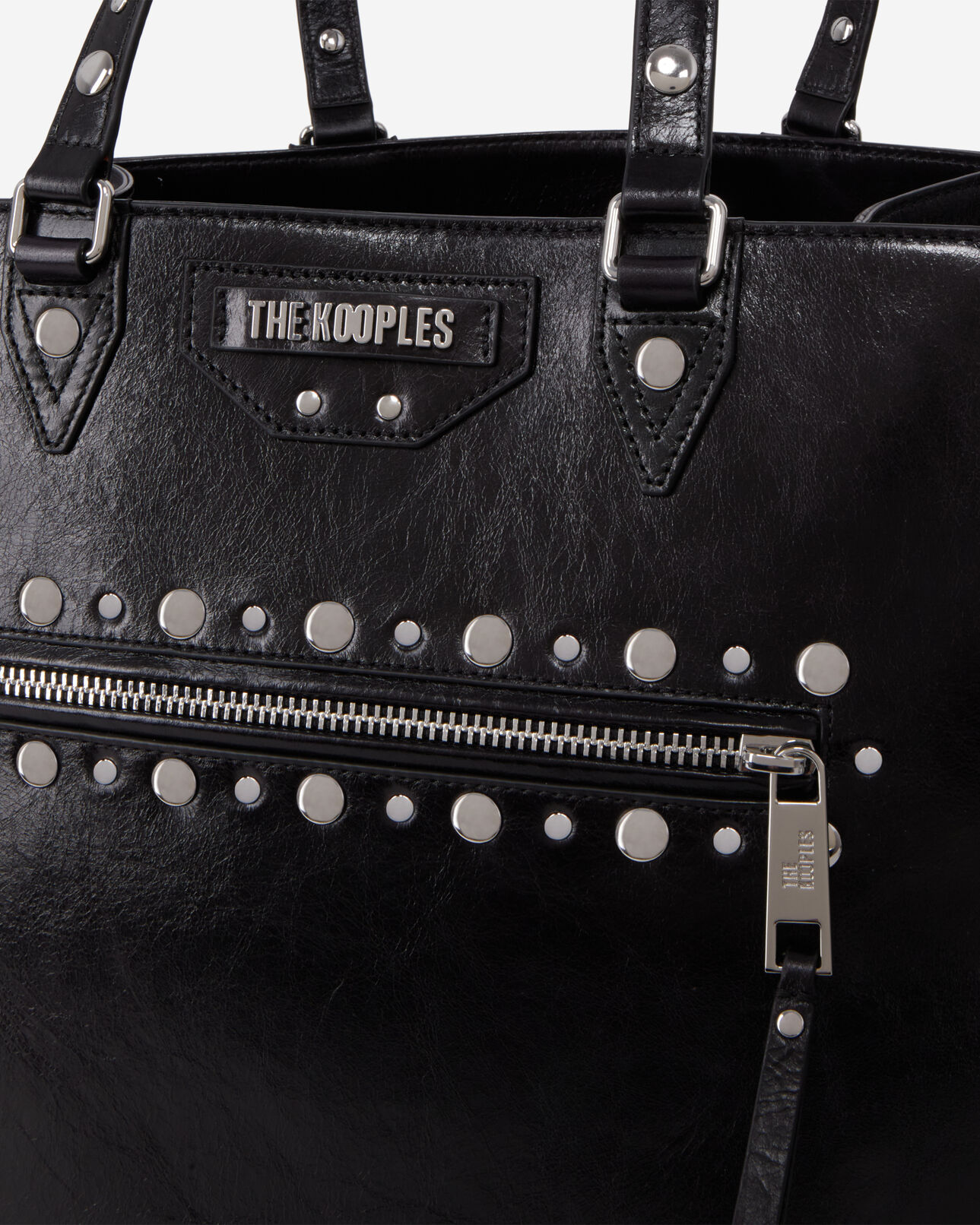 The Kooples WOMEN BLACK jill black leather shopping bag with studs