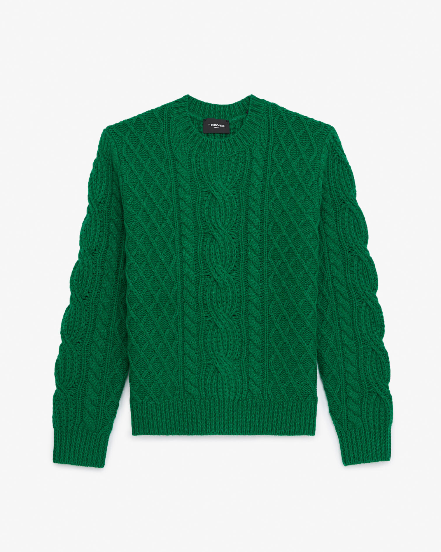 Green wool cable knit sweater, FOREST, hi-res image number null