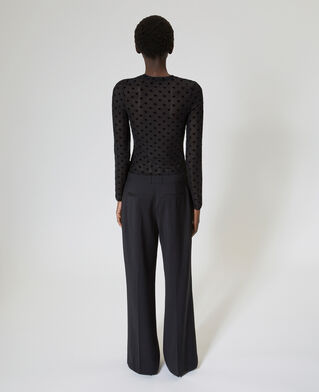 The Kooples WOMEN BLACK wide-leg pants with black wool stripe