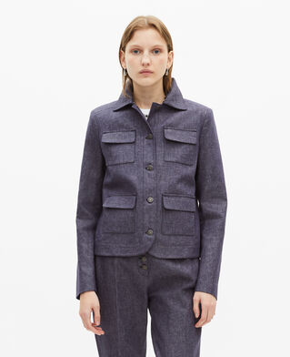 The Kooples DAMEN BLUE kurze jacke aus baumwolle und leinen, blau