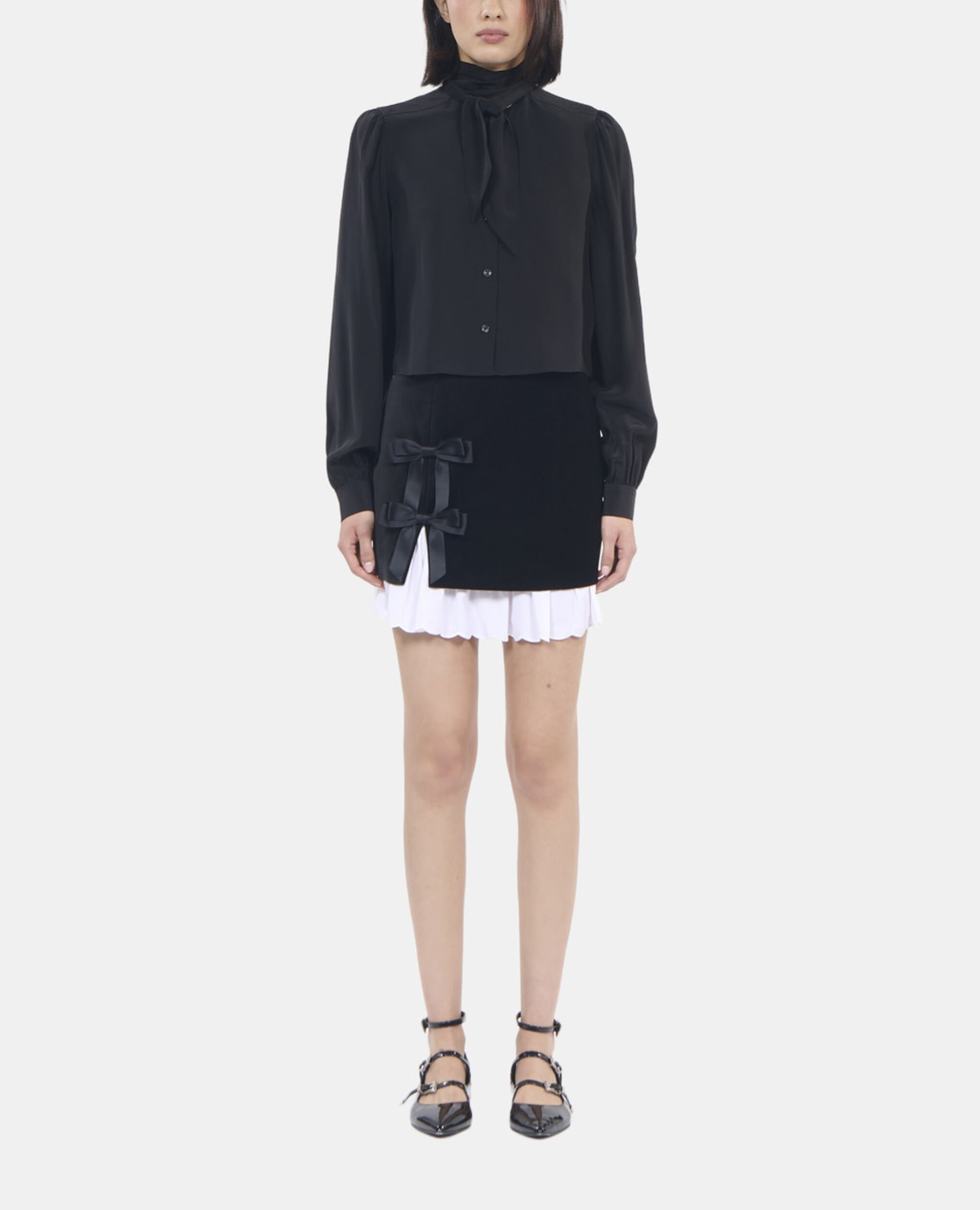 Short black silk shirt, BLACK, hi-res image number null