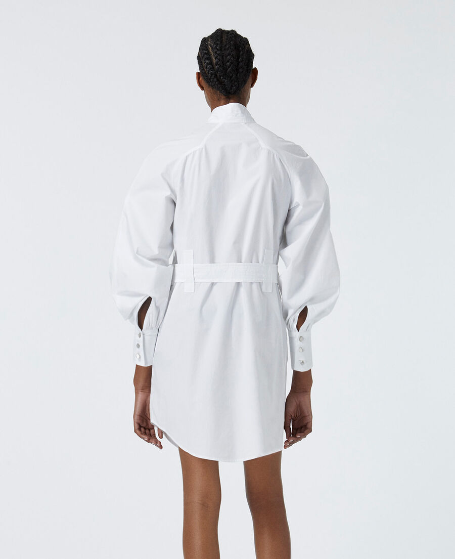 Belted white cotton dress with pockets The Kooples UK