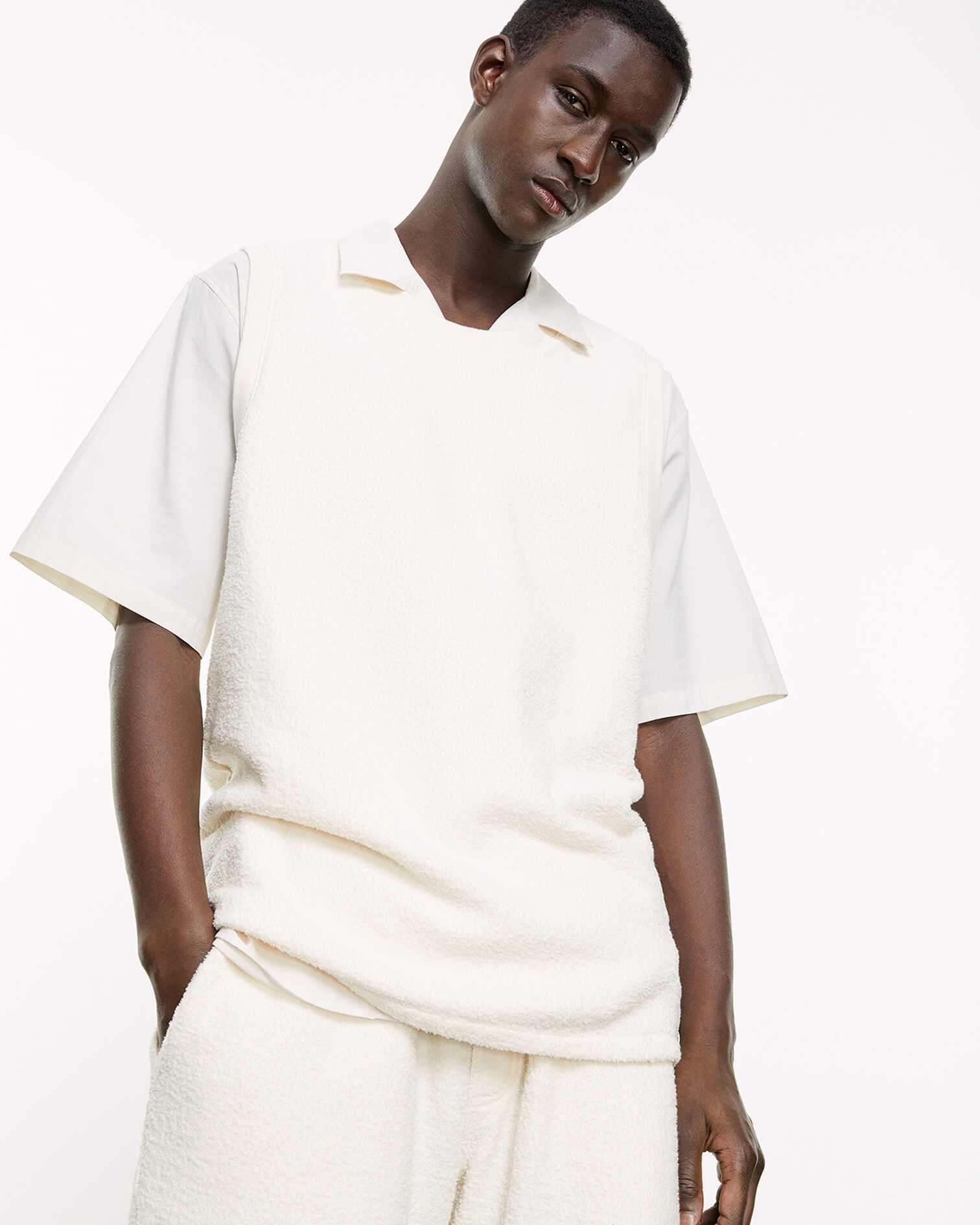 T-shirt écru coton sans manches, OFF WHITE, hi-res image number null