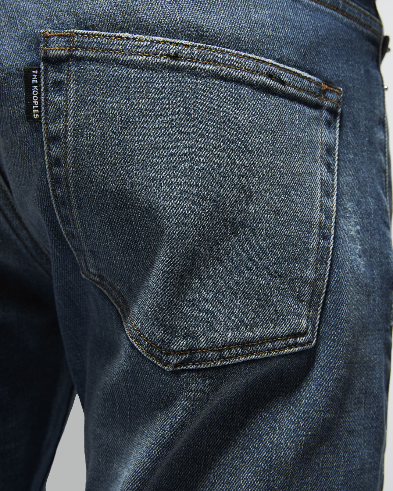 The Kooples MEN BLUE DENIM faded ripped blue jeans with leather tag